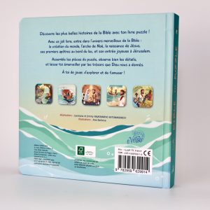 Dos du livre-puzzle Bible avec résumé et contenu