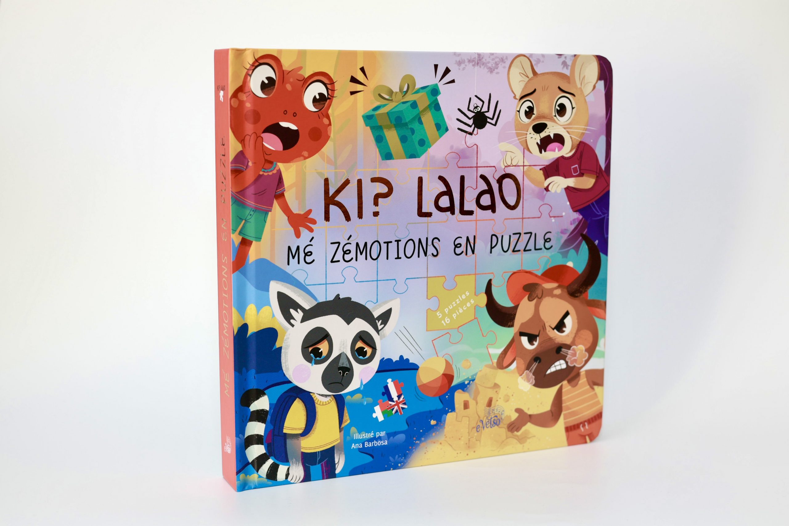 Livre-puzzle Zémotions trilingue FR-EN-MG pour enfants, 5 puzzles de 16 pièces, dès 3 ans